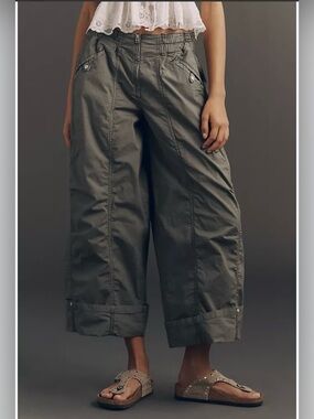 Anthropologie Pilcro Cotton Crop Parachute Pants in Olive